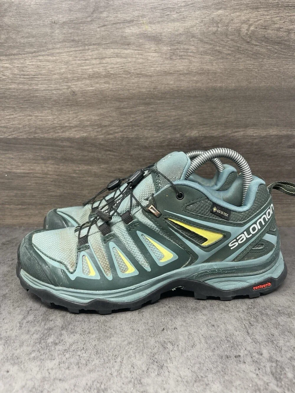Salomon X Ultra 3 GTX Hiking Shoes Womens Size 6.5 Green Blue Low Top